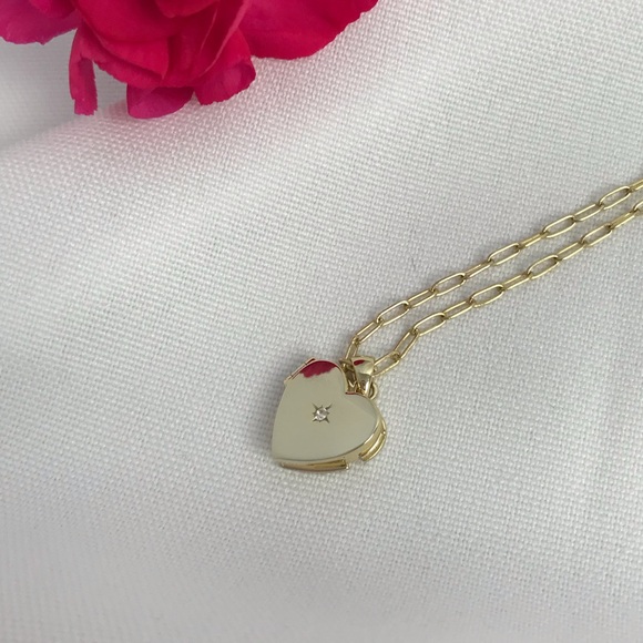 Keepsake Starburst Cz 14k Gold Heart Locket - Picture 3 of 13